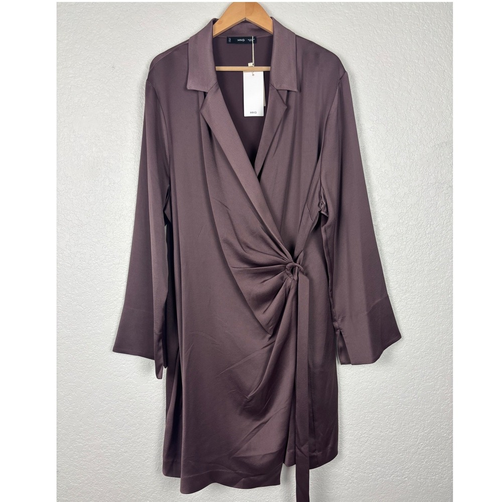 NEW‎ Mango MNG Satin Wrap Mini Emily Shirt Dress SZ 3XL US 18 PLUM Mauve